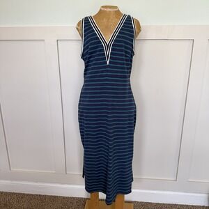 Tommy Bahama Jovanna Striped Dress MEDIUM Preppy Double V Neck Vacation Resort